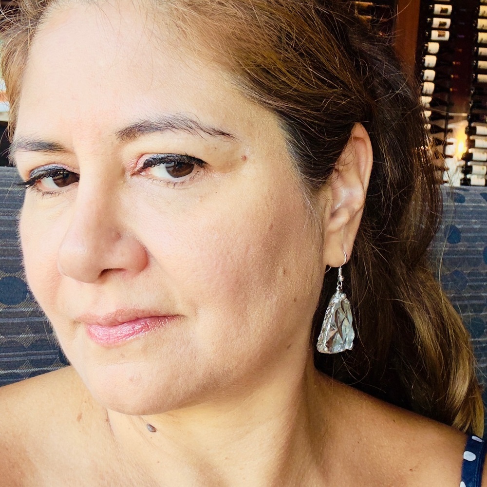 Handcrafted Anchor Hocking Crystal Earrings With Silver Blend Bezel & 925 Hooks - Picture 3 of 16